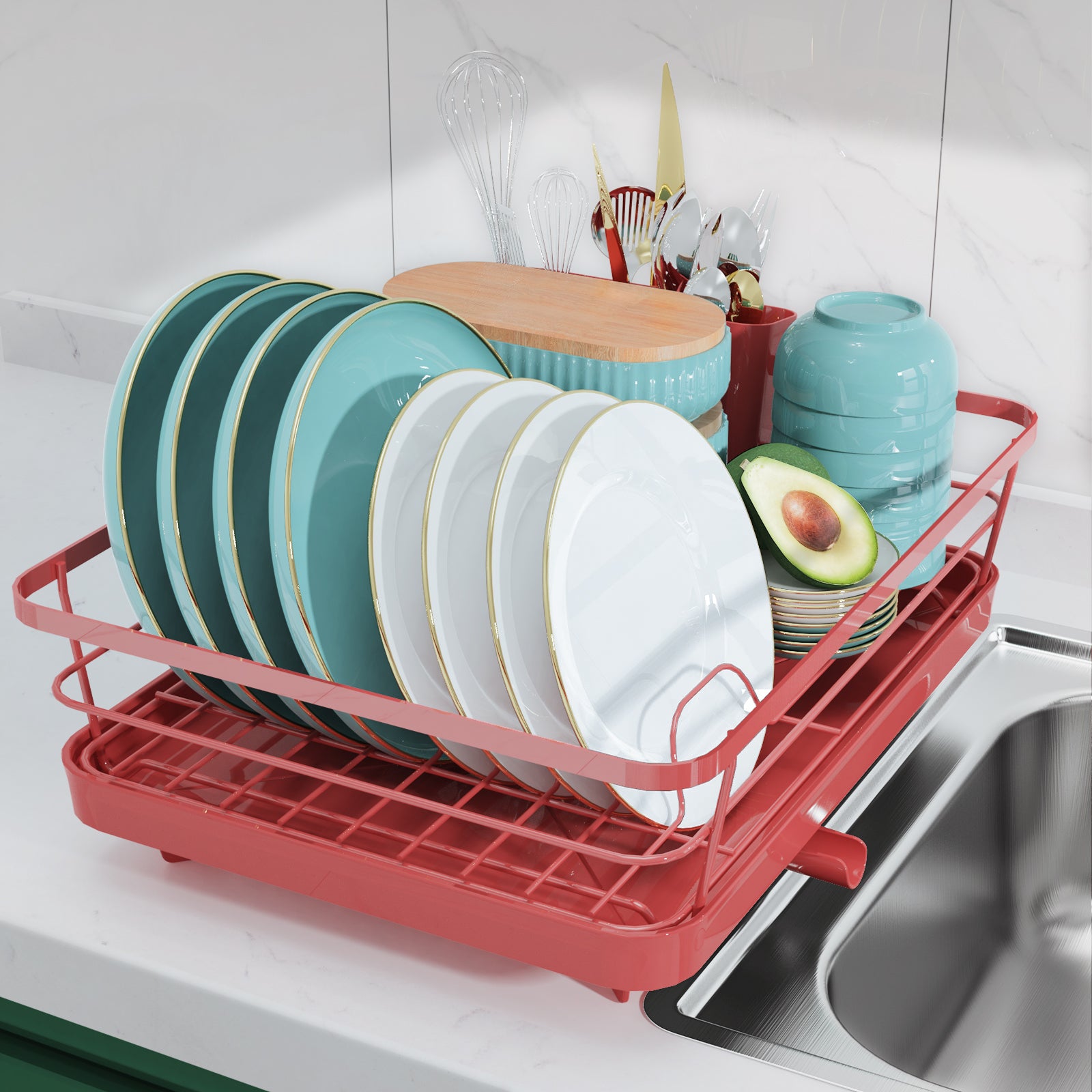 Dish Drying Rack, 2 Tier Dish Drainer Easy Install Non-Slip Dish