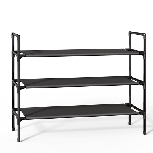 Sakugi Shoe Rack - 3-Tier Shoe Organizer w/ Upgraded Oxford Cloth, Sturdy Shoe Storage Shelf w/ Metal Frame, Stackable Shoe Rack for Closet, Space-Saving Shoe Rack for Entryway, Black, X-Large