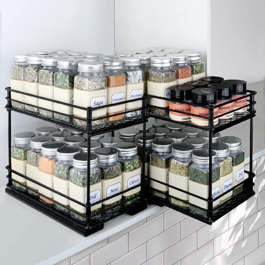 Sakugi Spice Rack for Cabinet - Two-Tier Pull Out Spice Racks for Kitchen Cabinet, 5.9''W x 10.23''D x 8.54''H, Size: M - 2 Packs