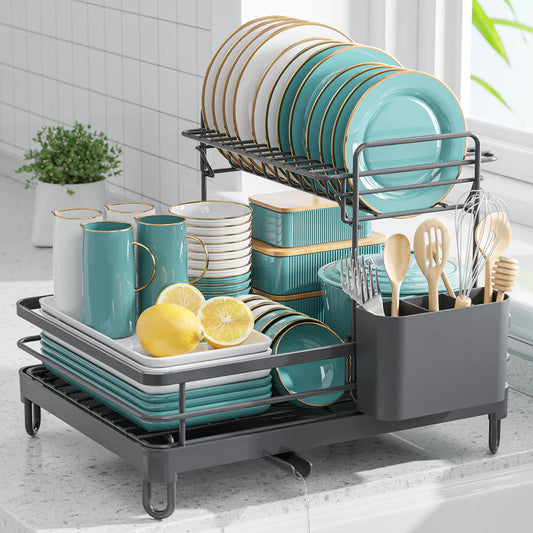 Sakugi Dish Drying Rack - X-Large Stainless Steel Dish Rack for Kitchen Counter, Kitchen Organizers and Storage for Dishes, Bowls, Cutlery, Gray