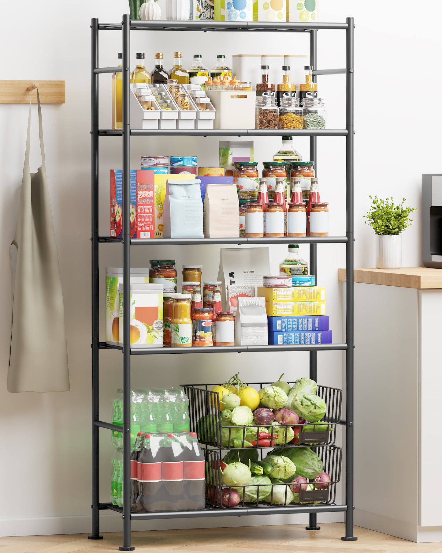 Sakugi Storage Shelves - 3 Tier Shelf Organizer, Sturdy Metal Garage Shelving with Adjustable Leveling Feet, Space-Saving Shelves Organizer for Pantry, Laundry, Kitchen (18" x 12" x 30", Black)