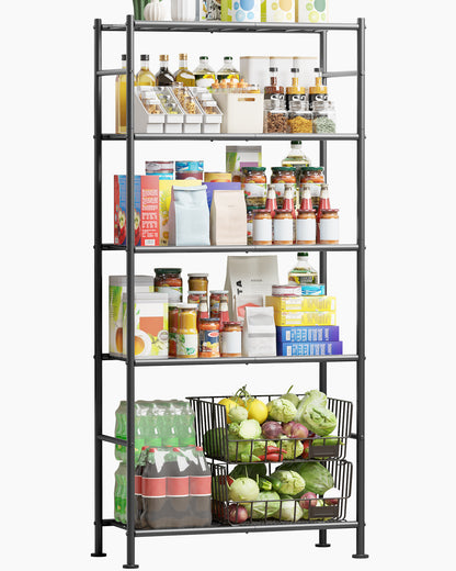 Sakugi Storage Shelves - 3 Tier Shelf Organizer, Sturdy Metal Garage Shelving with Adjustable Leveling Feet, Space-Saving Shelves Organizer for Pantry, Laundry, Kitchen (18" x 12" x 30", Black)