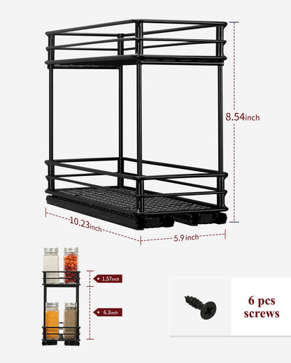 Sakugi Spice Rack for Cabinet - Two-Tier Pull Out Spice Racks for Kitchen Cabinet, 5.9''W x 10.23''D x 8.54''H, Size: M - 2 Packs