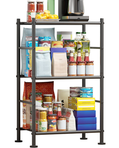 Sakugi Storage Shelves - 3 Tier Shelf Organizer, Sturdy Metal Garage Shelving with Adjustable Leveling Feet, Space-Saving Shelves Organizer for Pantry, Laundry, Kitchen (18" x 12" x 30", Black)