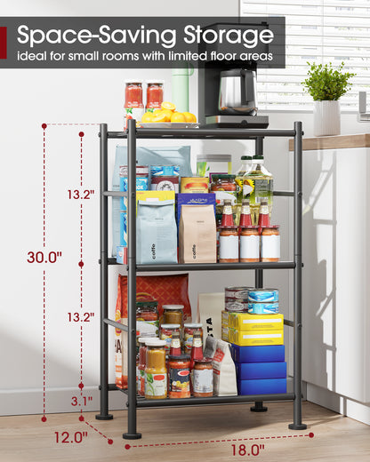 Sakugi Storage Shelves - 3 Tier Shelf Organizer, Sturdy Metal Garage Shelving with Adjustable Leveling Feet, Space-Saving Shelves Organizer for Pantry, Laundry, Kitchen (18" x 12" x 30", Black)