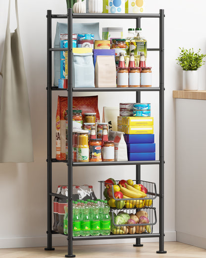 Sakugi Storage Shelves - 3 Tier Shelf Organizer, Sturdy Metal Garage Shelving with Adjustable Leveling Feet, Space-Saving Shelves Organizer for Pantry, Laundry, Kitchen (18" x 12" x 30", Black)