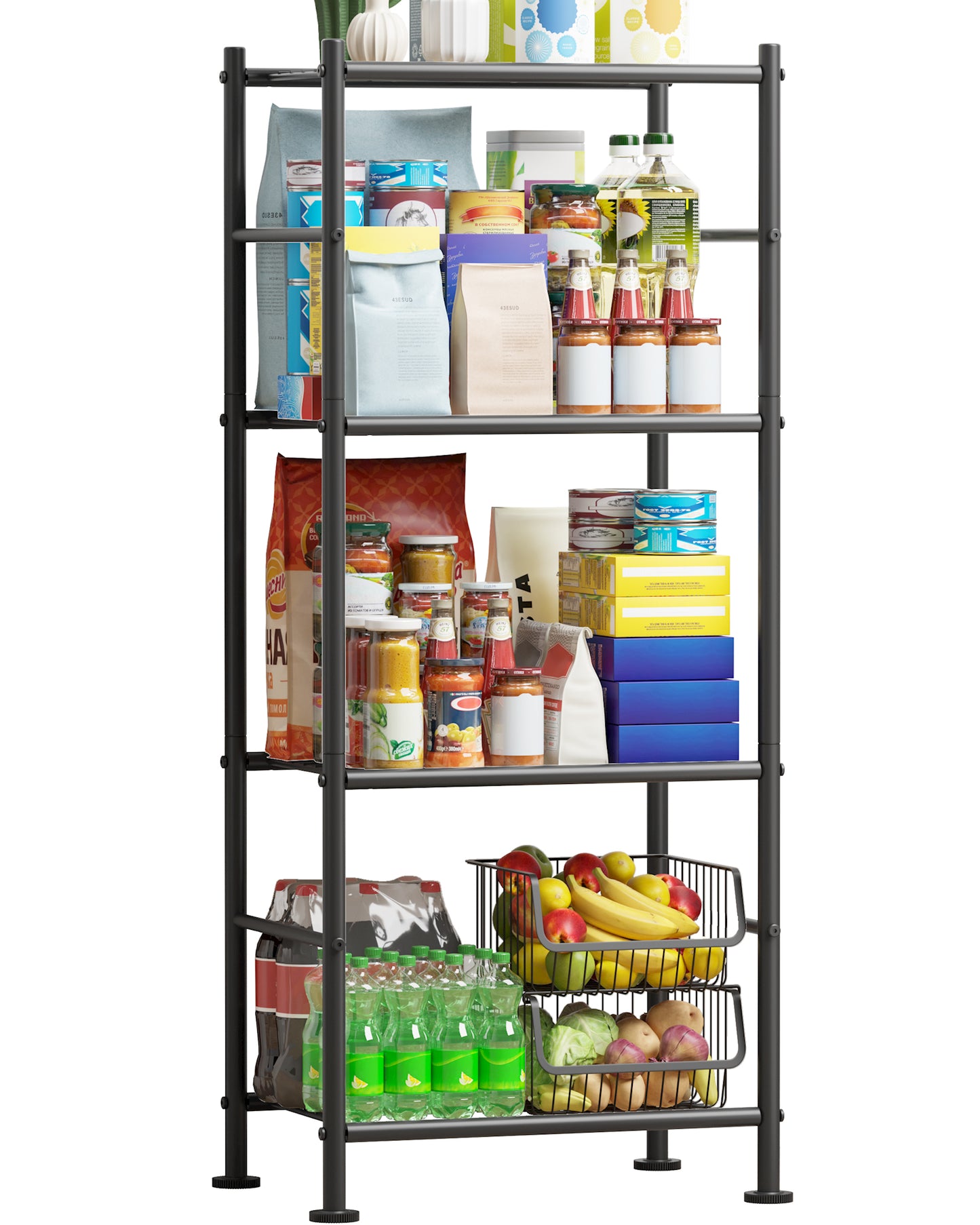 Sakugi Storage Shelves - 3 Tier Shelf Organizer, Sturdy Metal Garage Shelving with Adjustable Leveling Feet, Space-Saving Shelves Organizer for Pantry, Laundry, Kitchen (18" x 12" x 30", Black)