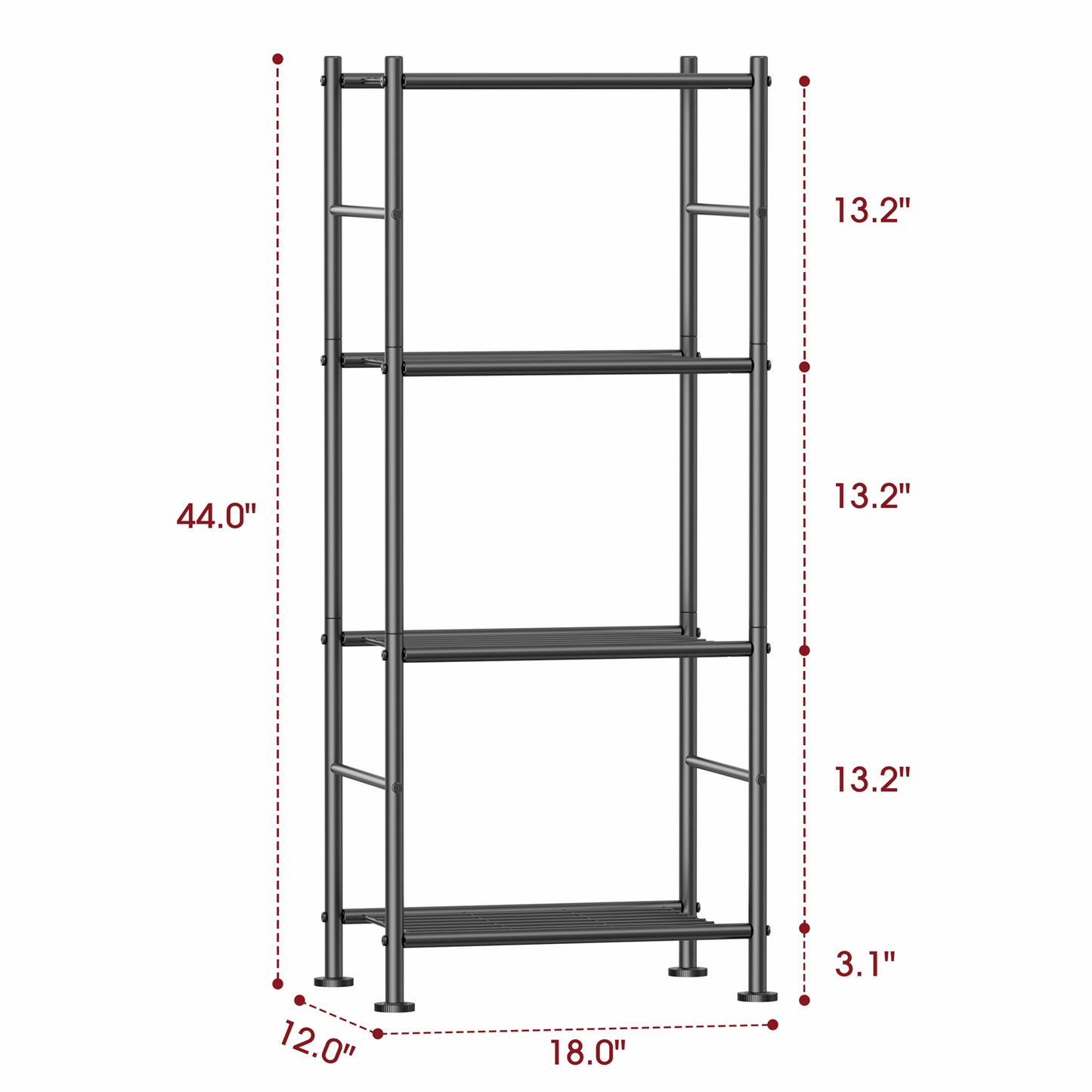 Sakugi Storage Shelves - 3 Tier Shelf Organizer, Sturdy Metal Garage Shelving with Adjustable Leveling Feet, Space-Saving Shelves Organizer for Pantry, Laundry, Kitchen (18" x 12" x 30", Black)