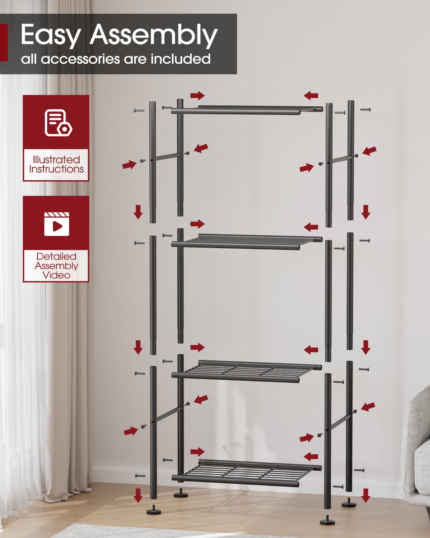 Sakugi Storage Shelves - 3 Tier Shelf Organizer, Sturdy Metal Garage Shelving with Adjustable Leveling Feet, Space-Saving Shelves Organizer for Pantry, Laundry, Kitchen (18" x 12" x 30", Black)