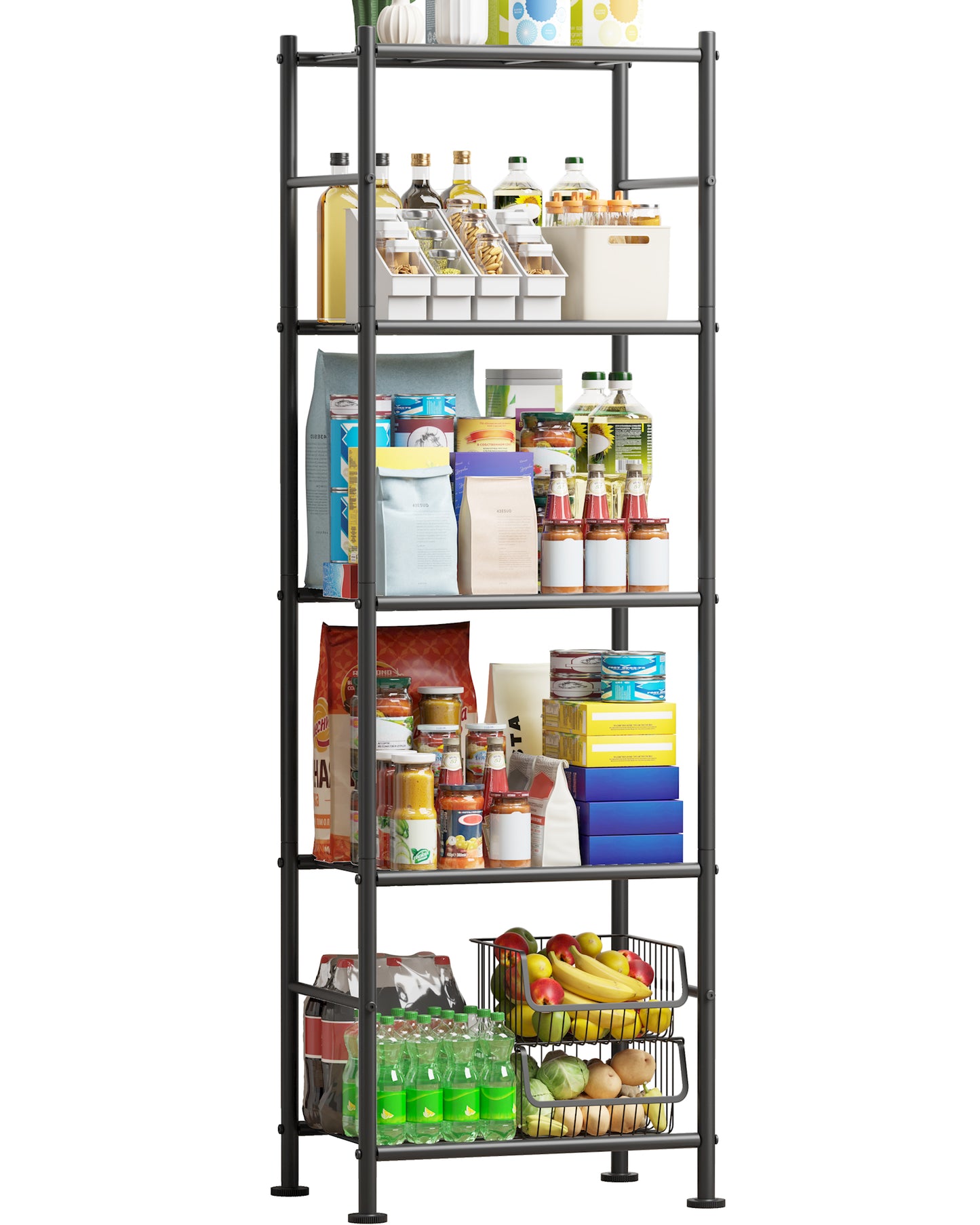 Sakugi Storage Shelves - 3 Tier Shelf Organizer, Sturdy Metal Garage Shelving with Adjustable Leveling Feet, Space-Saving Shelves Organizer for Pantry, Laundry, Kitchen (18" x 12" x 30", Black)