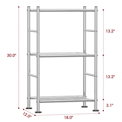 Sakugi Storage Shelves - 3 Tier Shelf Organizer, Sturdy Metal Garage Shelving with Adjustable Leveling Feet, Space-Saving Shelves Organizer for Pantry, Laundry, Kitchen (18" x 12" x 30", Black)