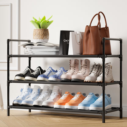 Sakugi Shoe Rack - Large-Capacity Shoe Organizer, 3-Tier Shoe Storage Rack, Sturdy & Durable Shoe Rack for Closet, Garage & Corridor, Stackable Shoe Rack for Entryway, Up to 16 Pairs of Shoes, Black