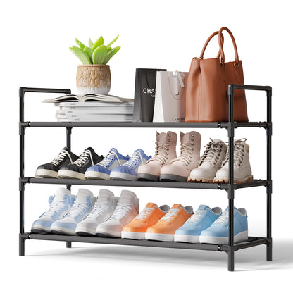 Sakugi Shoe Rack - Large-Capacity Shoe Organizer, 3-Tier Shoe Storage Rack, Sturdy & Durable Shoe Rack for Closet, Garage & Corridor, Stackable Shoe Rack for Entryway, Up to 16 Pairs of Shoes, Black