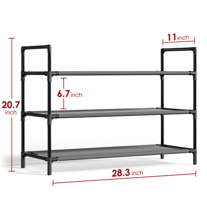 Sakugi Shoe Rack - Large-Capacity Shoe Organizer, 3-Tier Shoe Storage Rack, Sturdy & Durable Shoe Rack for Closet, Garage & Corridor, Stackable Shoe Rack for Entryway, Up to 16 Pairs of Shoes, Black