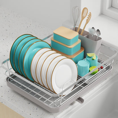 Sakugi Dish Drying Rack - Compact Dish Rack for Kitchen Counter with a Cutlery Holder, Durable Stainless Steel Kitchen Dish Rack for Various Tableware, Dish Drying Rack with Easy Installation,Silver