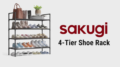 Sakugi Shoe Rack - X-Large Shoe Organizer, 3-Tier Shoe Storage Rack, Sturdy & Durable Shoe Rack for Closet, Garage & Corridor, Stackable Shoe Rack for Entryway, Up to 16 Pairs of Shoes, Black