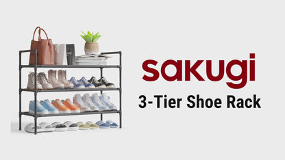 Sakugi Shoe Rack - X-Large Shoe Organizer, 3-Tier Shoe Storage Rack, Sturdy & Durable Shoe Rack for Closet, Garage & Corridor, Stackable Shoe Rack for Entryway, Up to 16 Pairs of Shoes, Black