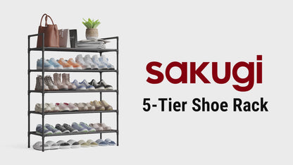 Sakugi Shoe Rack - X-Large Shoe Organizer, 3-Tier Shoe Storage Rack, Sturdy & Durable Shoe Rack for Closet, Garage & Corridor, Stackable Shoe Rack for Entryway, Up to 16 Pairs of Shoes, Black